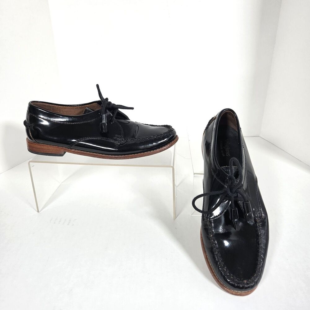 G.H. Bass Weejuns Women's Loafers 8M Black Patent Leather Tassel Lace Up Oxfords